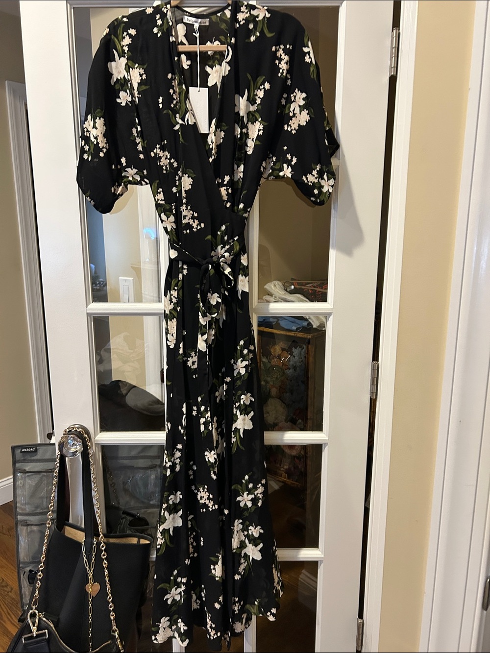 Reformation Black Floral Wrap Maxi Dress